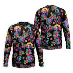 Neon Floral Halloween Horror Character Hawaiian Golf Shirt, Men's Golf Shirt, Mens Golf Polo SH818