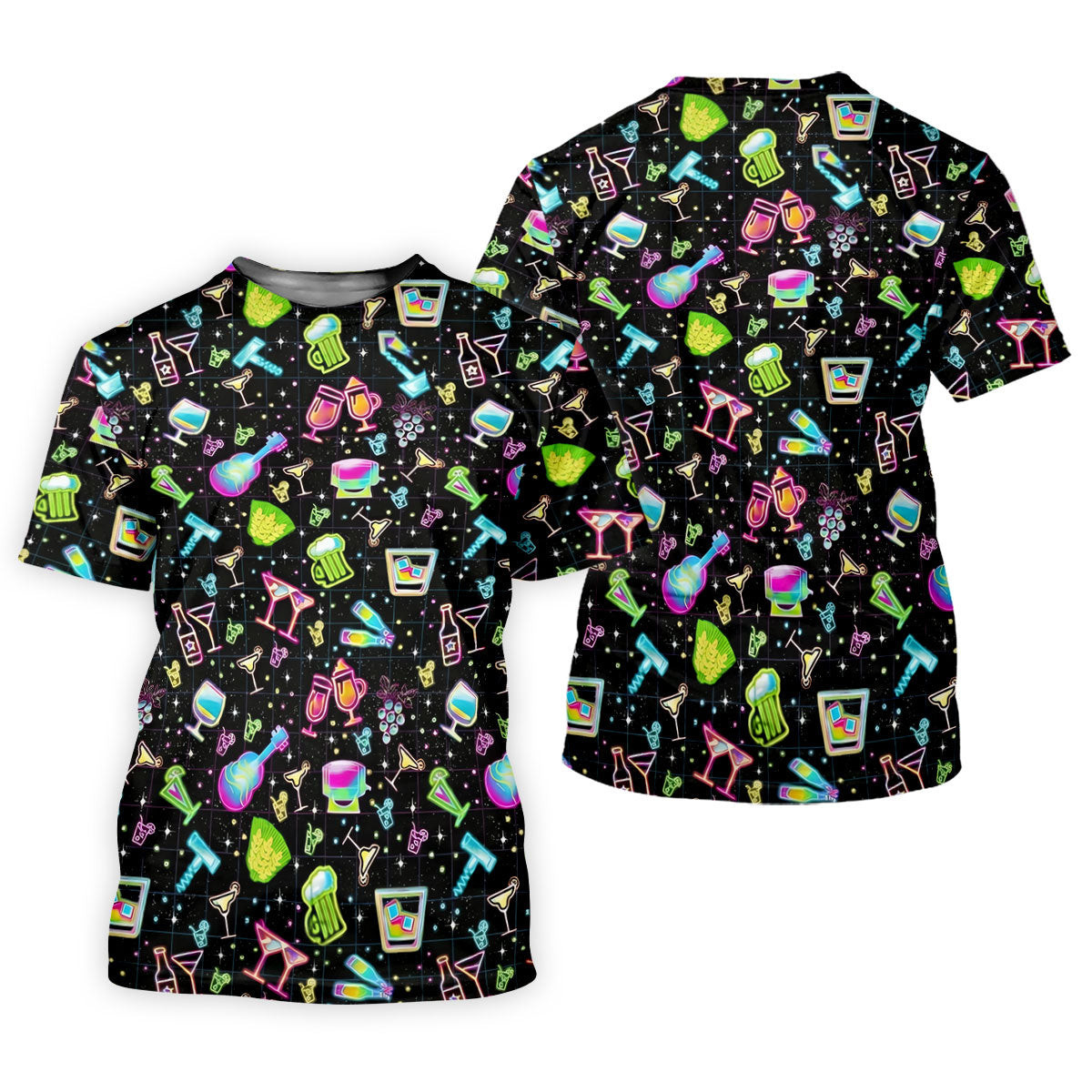 Neon Cocktail Party Pattern Design Hawaiian Golf Shirt, Golf Shirts For Men, Polo Shirts For Men SH818
