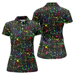 Neon Paint Splatter Pattern Golf Shirt, Women's Golf Shirt, Hawaiian Golf Shirt, Golf Polo For Women SH818