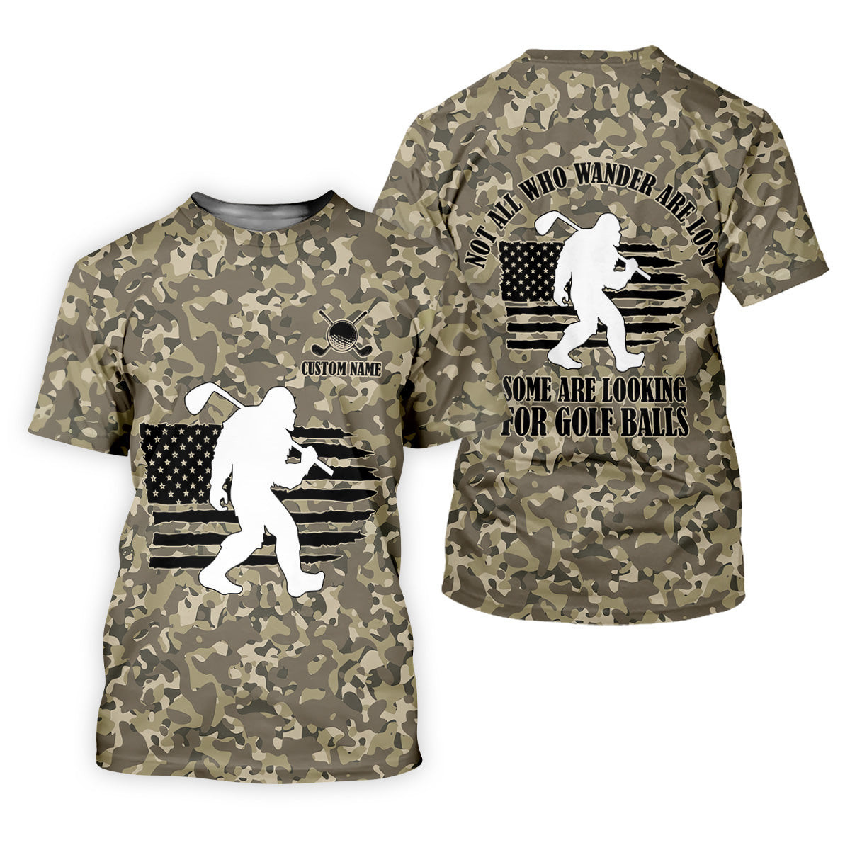 Not All Who Wander Are Lost Bigfoot Patriotic Golf Shirt, Camo Polo Shirt, Golf Tops For Men, Custom Golf Polos SH818