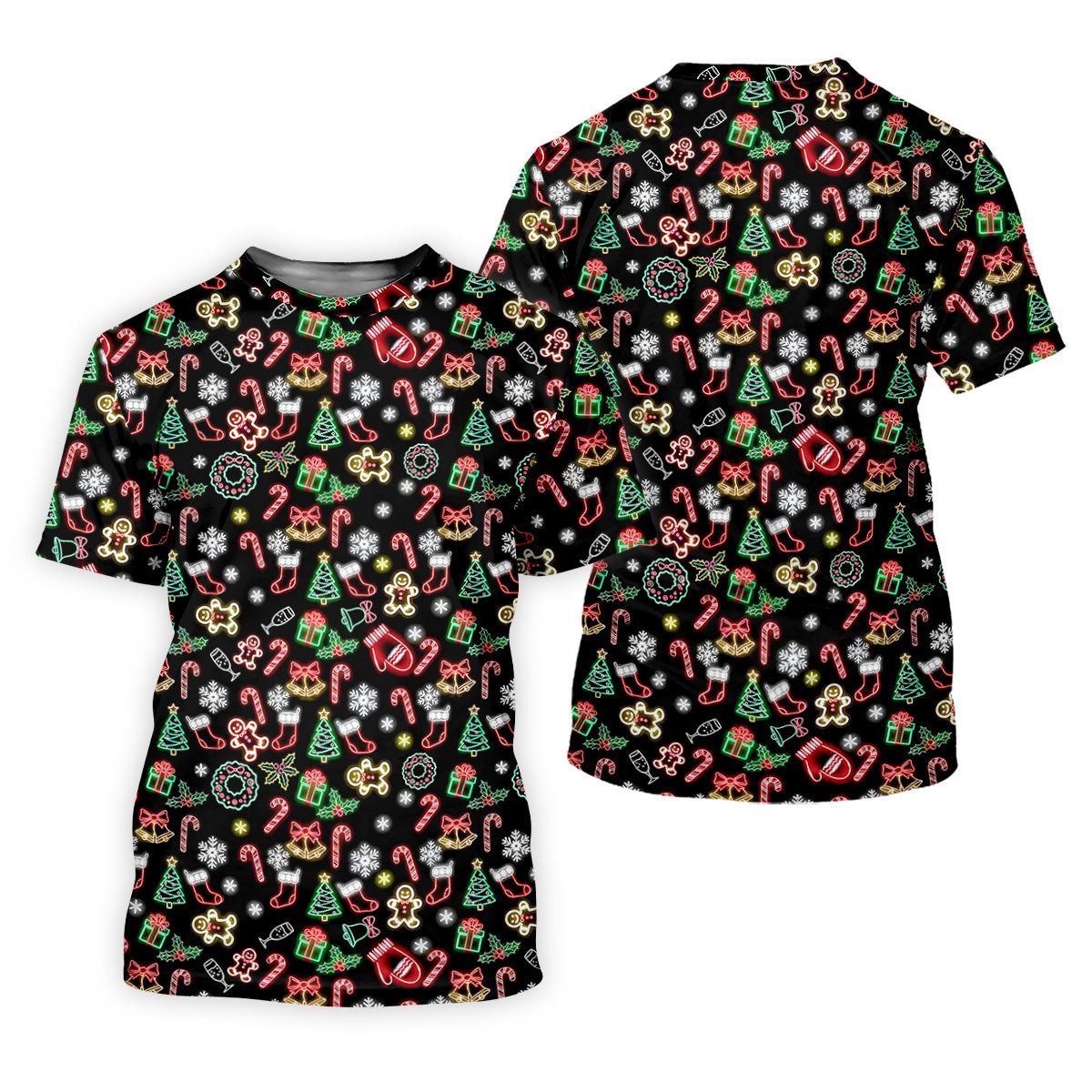 Neon Christmas Pattern Black Golf Polo Shirt, Funny Golf Shirts Women, Christmas Golf Gift, Ladies Golf Shirts SH818