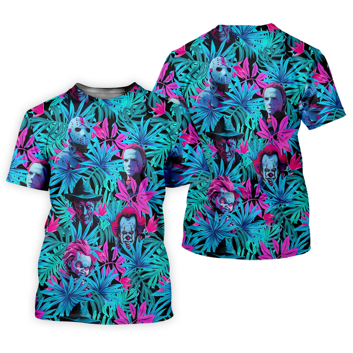 Neon Halloween Horror Character Hawaiian Golf Shirt, Men's Golf Shirt, Printed Golf Polo Shirt SH818