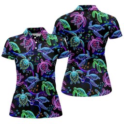 Neon Sea Turtle Ocean Pattern Hawaiian Golf Polo Shirt, Women's Golf Polo, Ladies Golf Shirts SH818