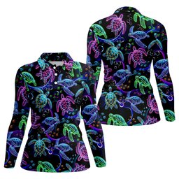 Neon Sea Turtle Ocean Pattern Hawaiian Golf Polo Shirt, Women's Golf Polo, Ladies Golf Shirts SH818