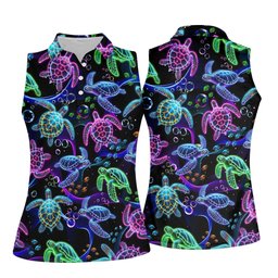 Neon Sea Turtle Ocean Pattern Hawaiian Golf Polo Shirt, Women's Golf Polo, Ladies Golf Shirts SH818