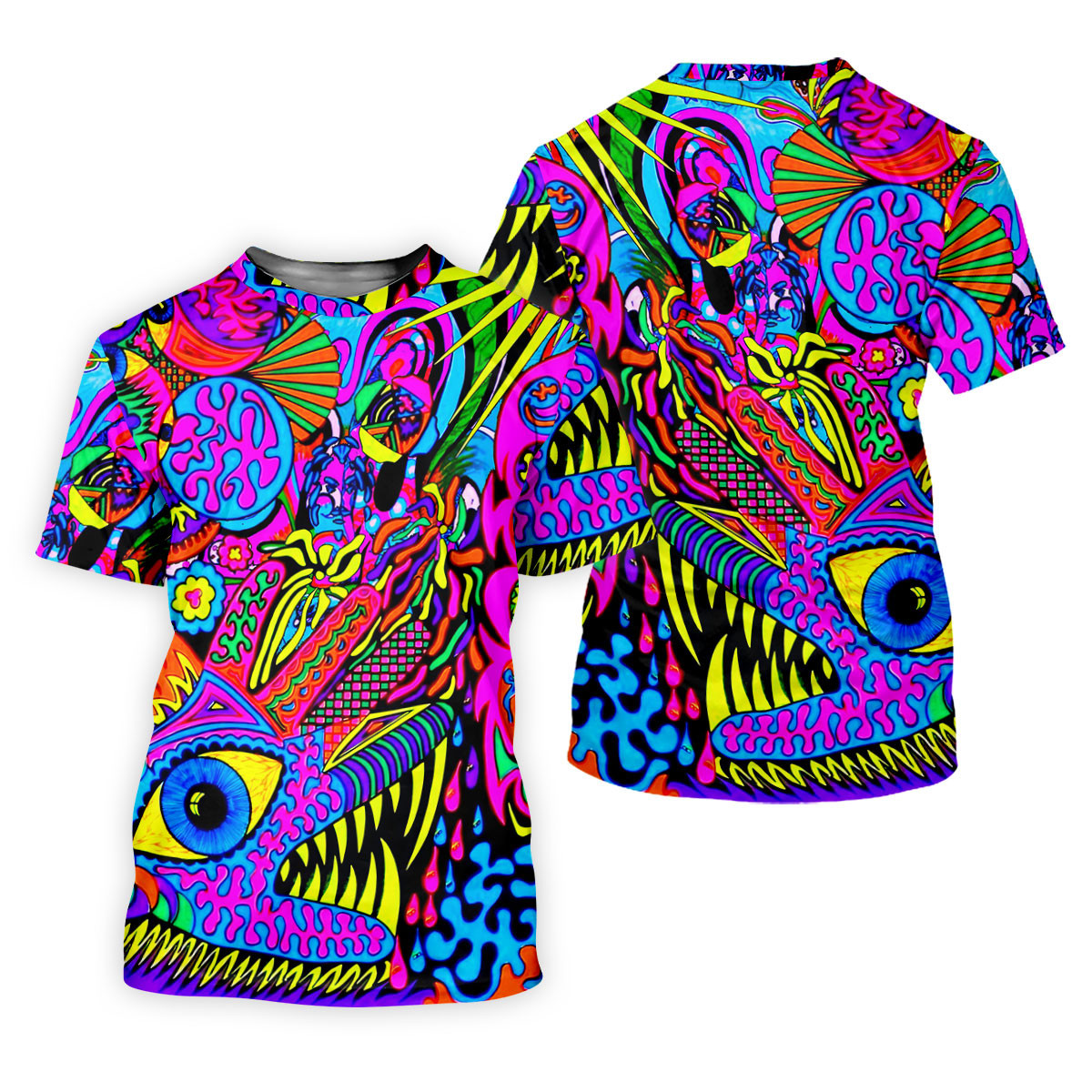 Neon Psychedelic Abstract Eye Pattern Golf Shirt, Women's Golf Tops, Women's Golf Apparel, Performance Golf Shirt SH818