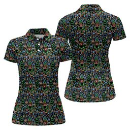 Neon Christmas Retro Style Women's Golf Tops, Christmas Golf Shirt, Ladies Golf Polos, Golf Gift For Ladies SH818
