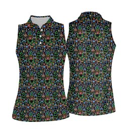 Neon Christmas Retro Style Women's Golf Tops, Christmas Golf Shirt, Ladies Golf Polos, Golf Gift For Ladies SH818