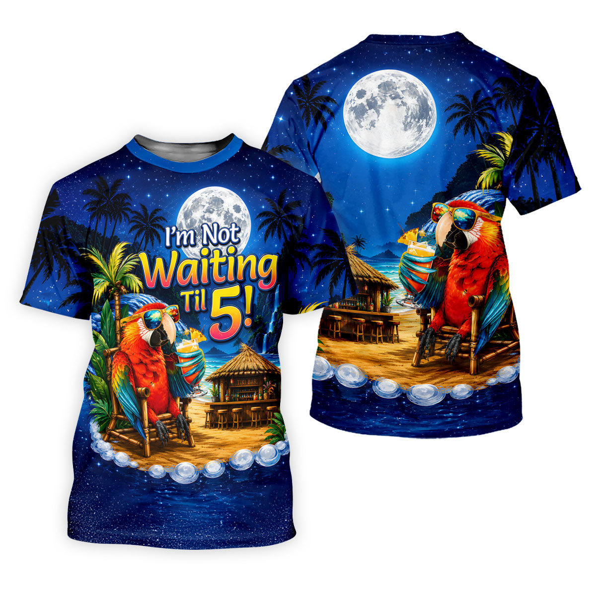 Parrot Drinking Cocktail Tiki Bar Not Waiting Til 5 Golf Shirt, Golf Shirts For Men, Hawaiian Golf Shirt, Mens Golf Apparel SH818