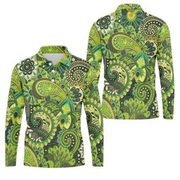 Paisley Print Green Golf Shirt, Golf Tops For Men, Polo Shirts For Men, Golf Shirts For Men SH818