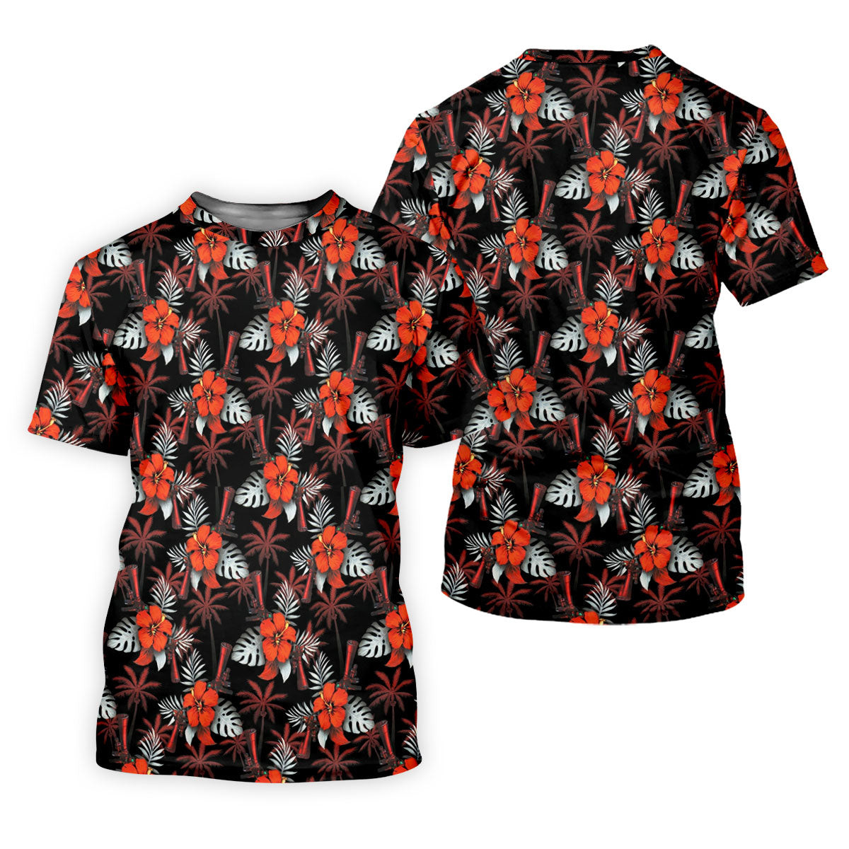 Orange Hibiscus Black Hawaiian Golf Shirt, Summer Vibe Golf Shirts For Men SH818