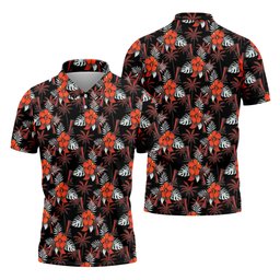 Orange Hibiscus Black Hawaiian Golf Shirt, Summer Vibe Golf Shirts For Men SH818