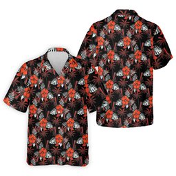 Orange Hibiscus Black Hawaiian Golf Shirt, Summer Vibe Golf Shirts For Men SH818