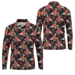Orange Hibiscus Black Hawaiian Golf Shirt, Summer Vibe Golf Shirts For Men SH818