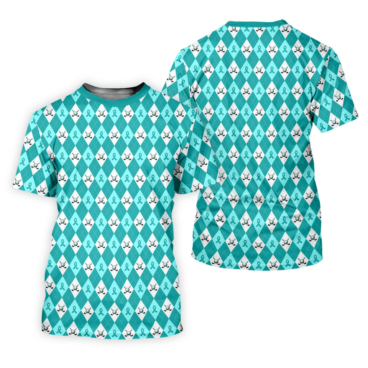 Ovarian Cancer Teal Argyle Men's Golf Polo Shirt, Ovarian Cancer Awareness Shirt, Golf Gift For Men SH818