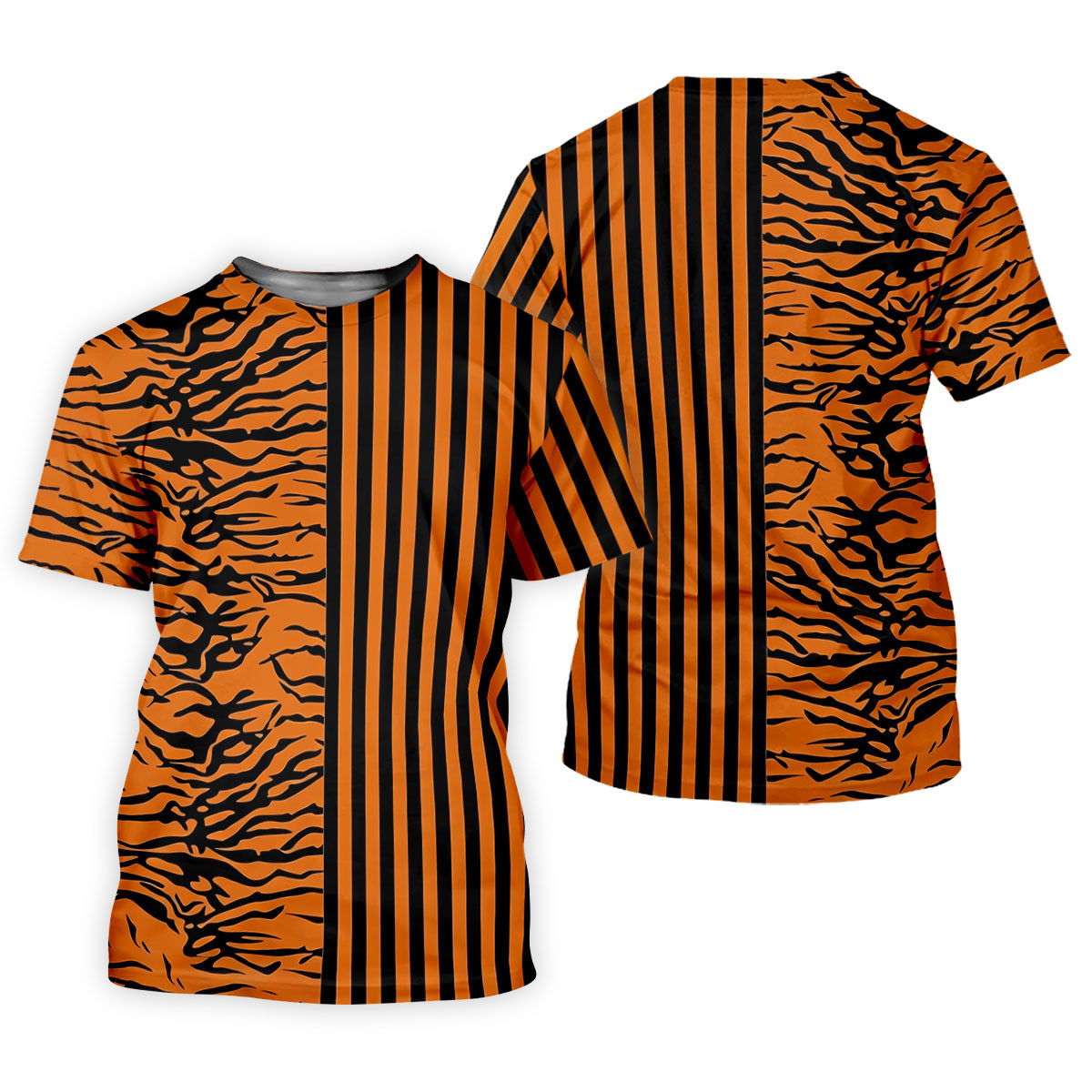 Orange Tiger Stripe Split Pattern Golf Shirt, Mens Golf Polo, Golf Apparel For Men, Golf Polo Shirts For Men SH818