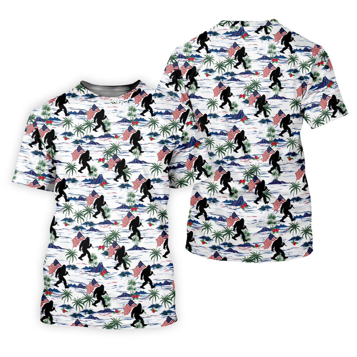 Bigfoot Hawaiian Golf Shirt, Patriotic Tropical Island Pattern, Golf Shirt For Men SH818