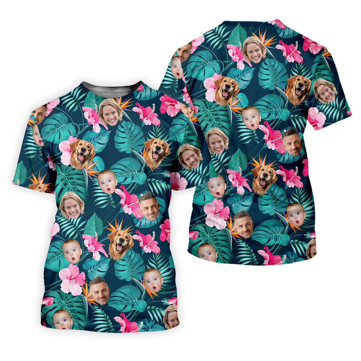 Palm Leaf Pattern, Hibiscus Shirt, Green Hawaiian Shirt, Custom Face Shirt, Men Polo Shirt, Long Sleeve Golf Shirts SH818
