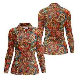 Paisley Design Golf Shirt For Women, Boho Pattern Ladies Golf Shirts, Women's Sleeveless Golf Shirts SH818