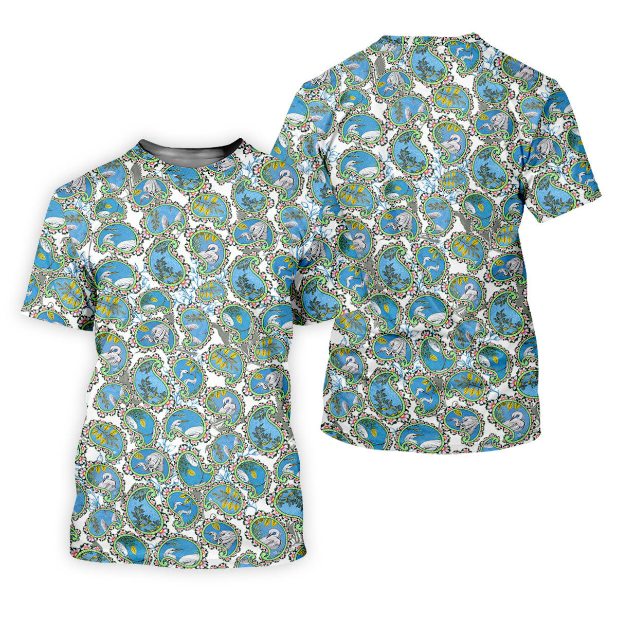 Paisley Flowers Heron Painting Print Golf Shirt, Polo Shirts For Men, Golf Shirts For Men SH818