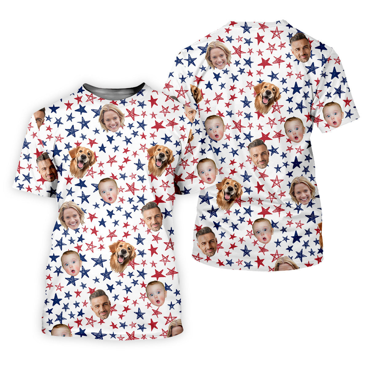 Patriotic USA Custom Shirts With Faces, Men's Golf Polo Shirt, American Flag Golf Shirt, Funny Fourth Of July Shirts SH818