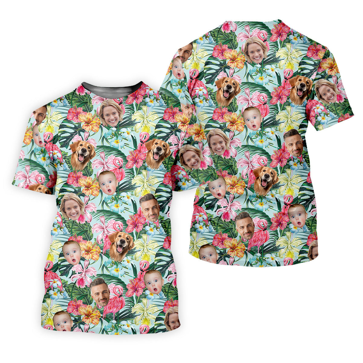 Pink Flamingo Hawaiian Shirt, Hibiscus Shirt, Custom Face Shirt, Matching Hawaiian Outfits, Mens Golf Polo Shirts SH818