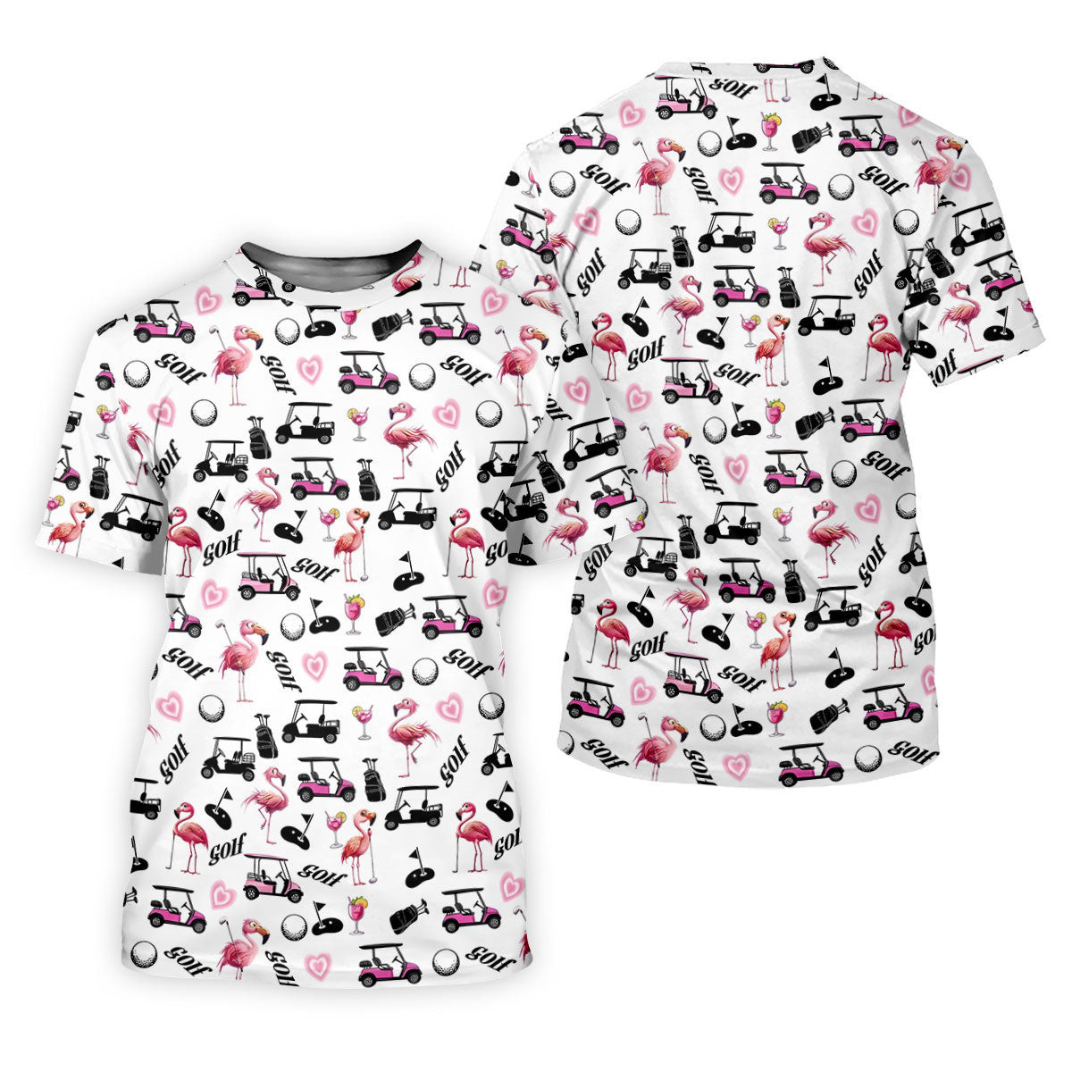 Pink Flamingo Golf Cart Martini Hawaiian Golf Shirt, Women's Golf Polo, Ladies Golf Shirts SH818
