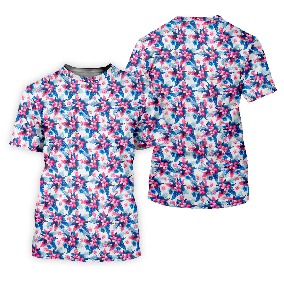 Pink Blue Tropical Floral Hawaiian Golf Shirt, Vibrant Color Golf Shirt For Women SH818