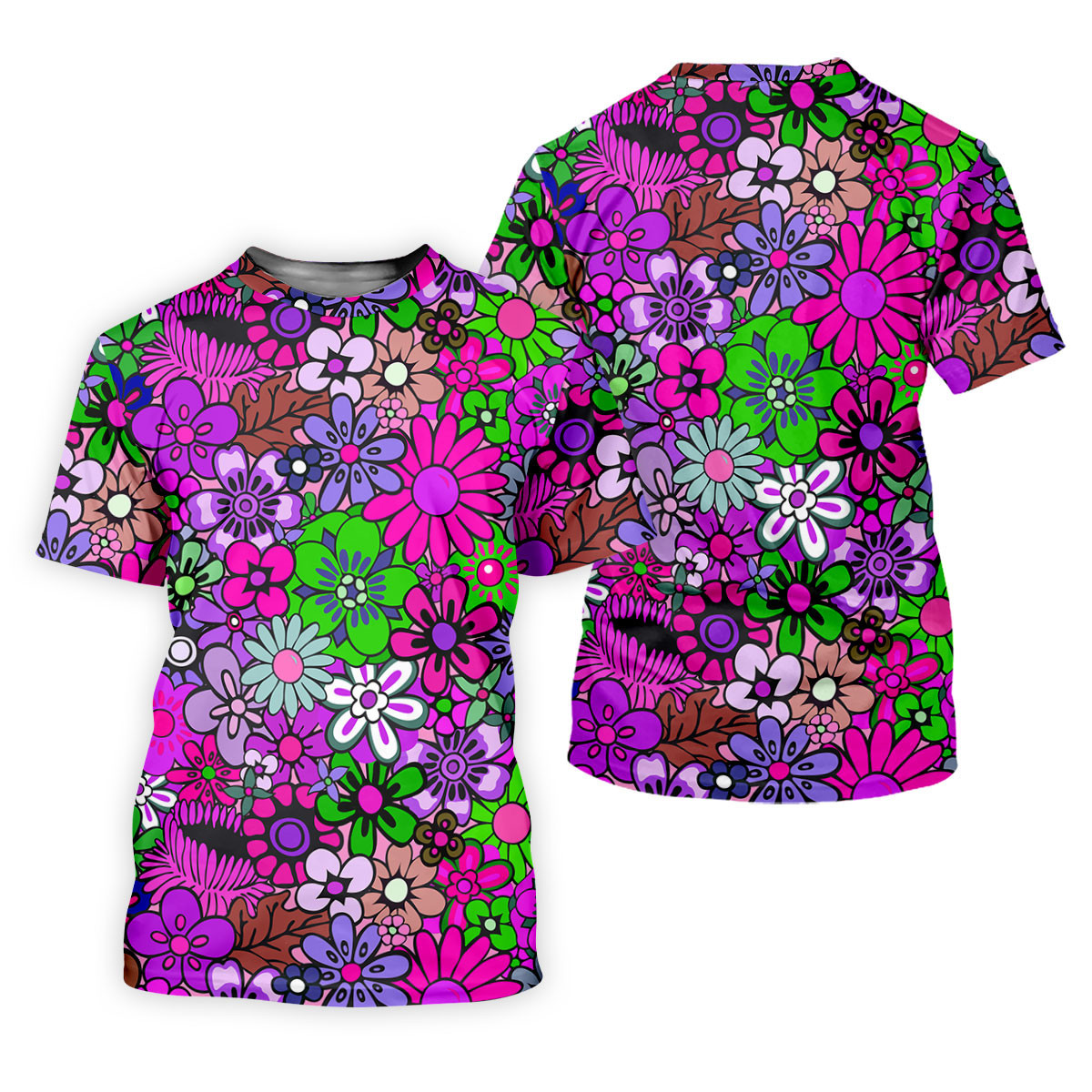Pink Purple Retro Flower Power Golf Shirt, Mens Polo Shirts, Hawaiian Golf Shirt, Printed Golf Shirts SH818