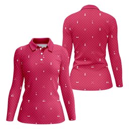 Pink Ribbon Golf Pattern Breast Cancer Polo Shirt, Golf Polo For Women, Ladies Golf Shirts SH818