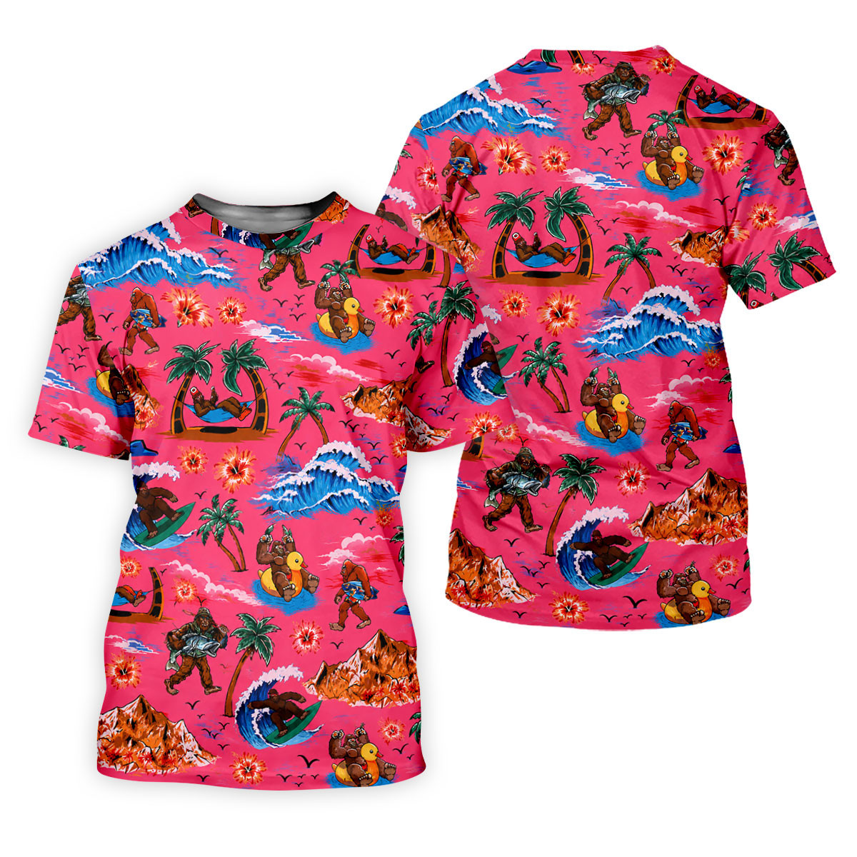 Pink Bigfoot Aloha Beach Vacation Golf Shirt, Golf Polo For Women, Printed Golf Shirt SH818