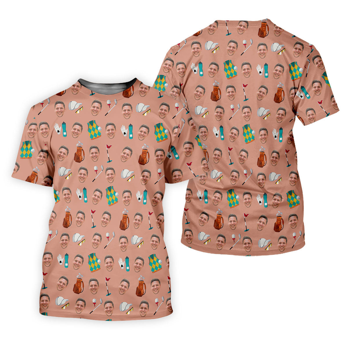 Peach Custom Photo Golf Icons Polo Shirt, Men's Golf Shirt, Printed Golf Shirts SH818