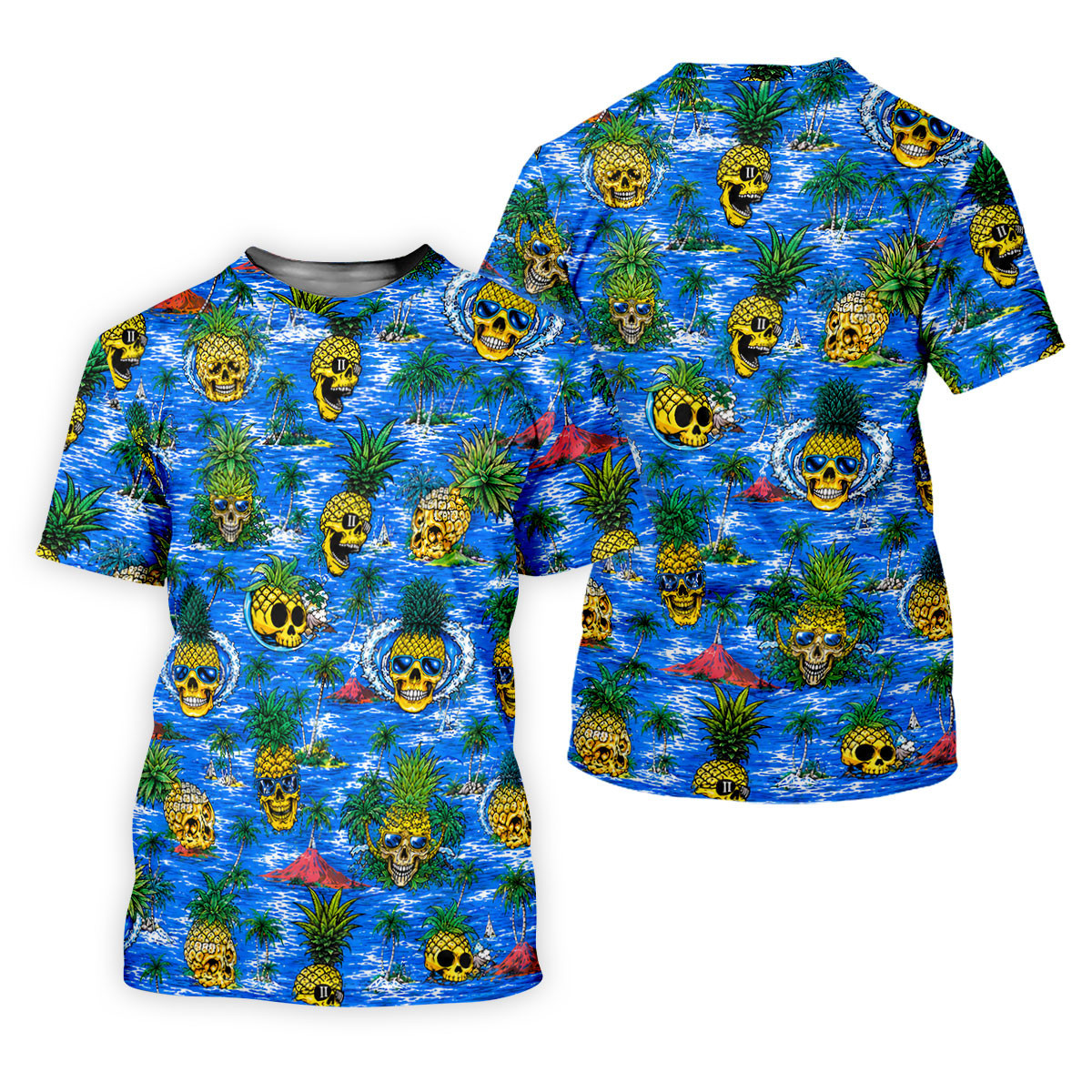 Pineapple Skull Golf Shirt, Tropical Island Volcano Pattern, Golf Shirt For Men SH818