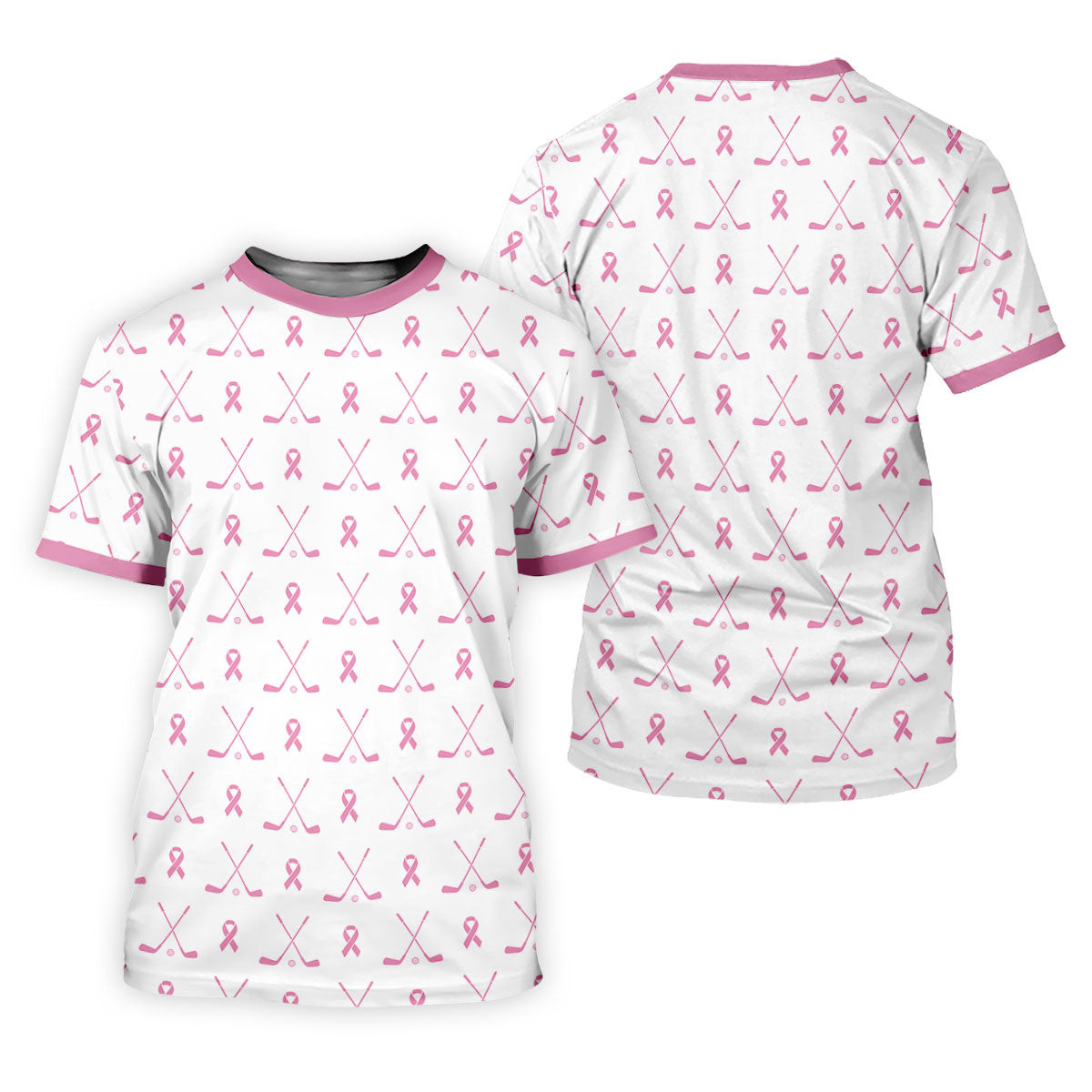 Pink Ribbon Golf Clubs Breast Cancer Polo Shirt, Golf Shirts For Men, Mens Golf Apparel SH818