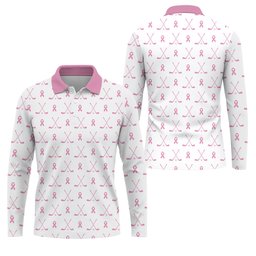 Pink Ribbon Golf Clubs Breast Cancer Polo Shirt, Golf Shirts For Men, Mens Golf Apparel SH818