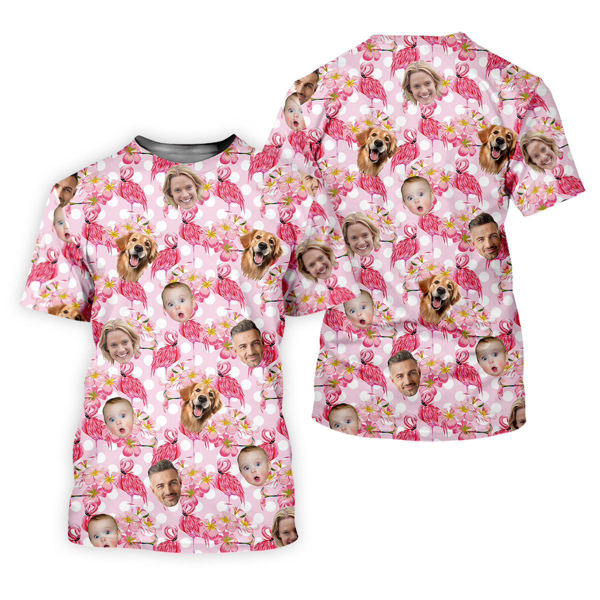 Pink Flamingo Hawaiian Shirt, Ladies Floral Shirt, Custom Face Shirt, Matching Hawaiian Outfits, Ladies Golf Shirts SH818