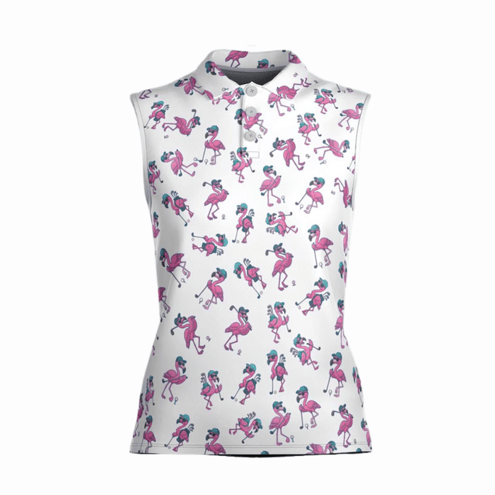 Pink Flamingo Sleeveless Golf Shirt Womens, Flamingo Golf Shirt Women, Custom Ladies Golf Shirt SH818