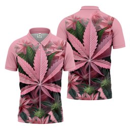 Pink Marijuana Leaf Men's Golf Shirt, Funny Weed Golf Shirt, Custom Mens Golf Shirt SH818