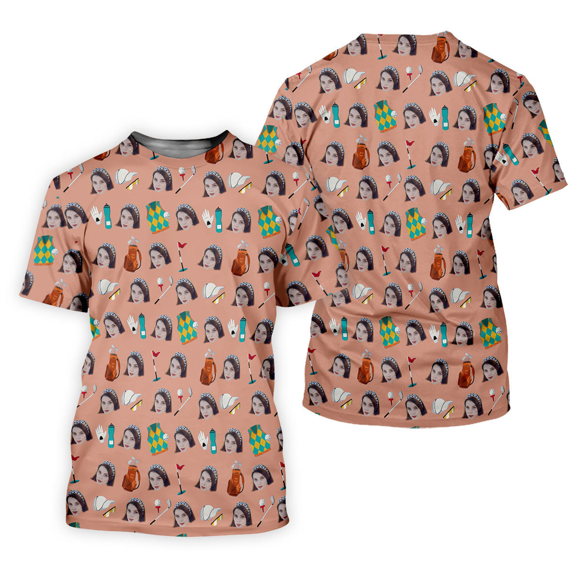 Peach Custom Photo Golf Icons Polo Shirt, Women's Golf Tops, Printed Golf Shirt SH818