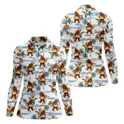 Funny Bigfoot Carrying Hot Dog Float Beach Golf Polo Shirt, Hawaiian Golf Shirt, Golf Apparel For Women SH818