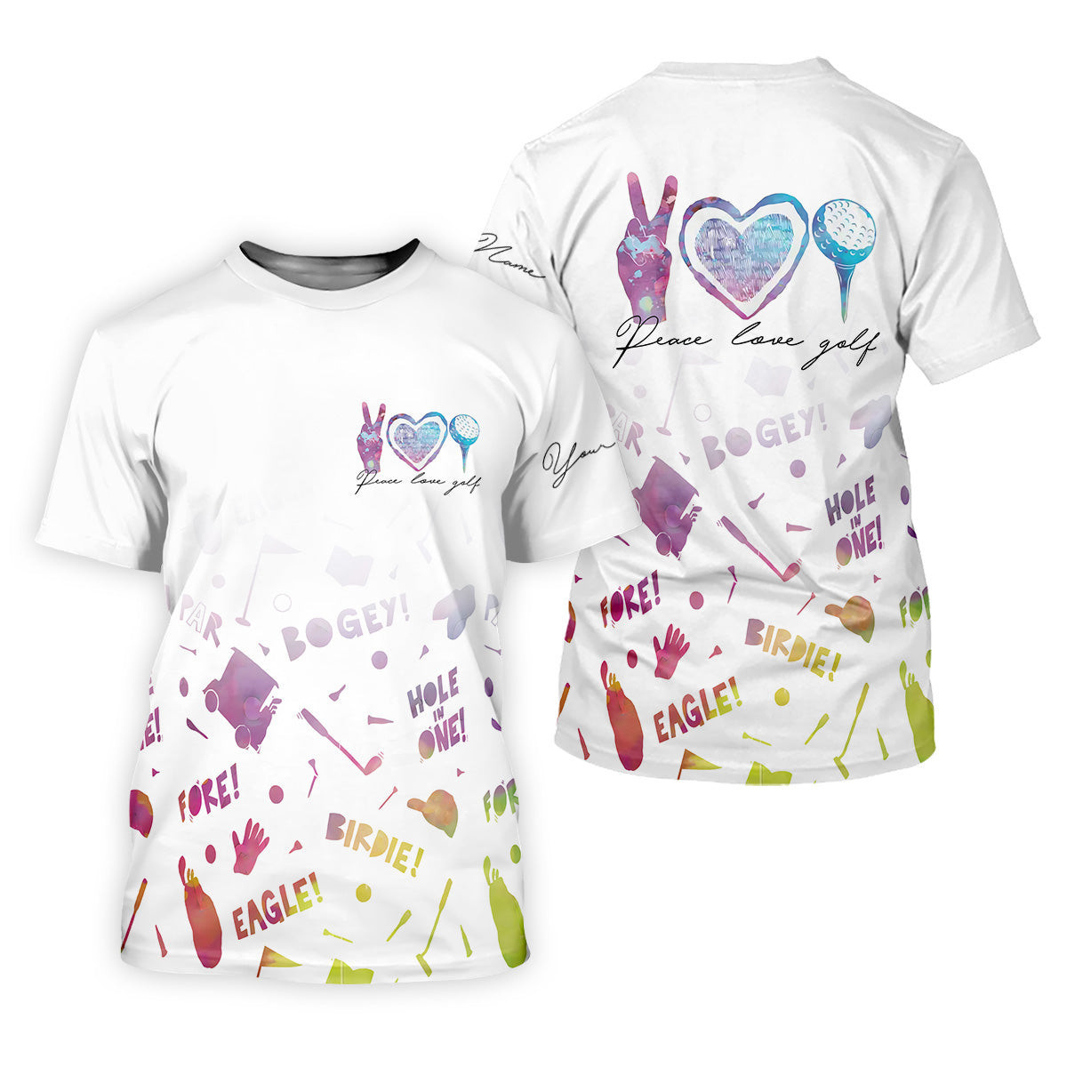 Peace Love Golf Watercolor Shirt, Womens Sleeveless Polo, Ladies Golf Shirts, Hole In One SH818
