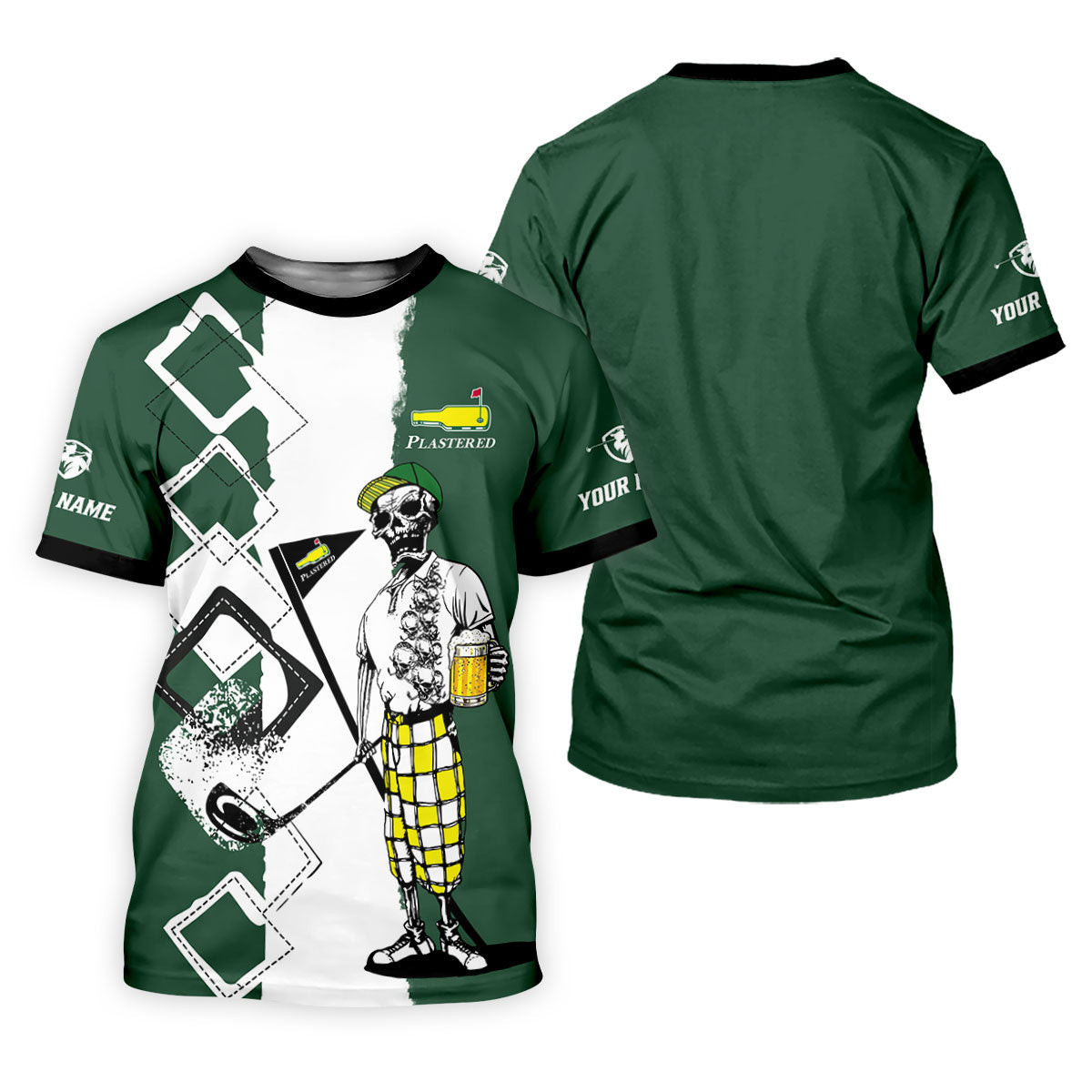 Plastered Golf And Beer Funny Skeleton Performance Golf Shirt, Golf Tournament Tops For Men, Golf Shirts For Men SH818