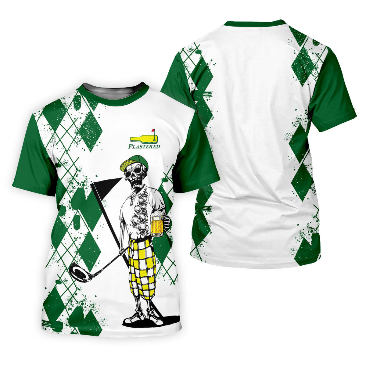 Plastered Golf And Beer Funny Skeleton Golf Tournament Green And White Performance Golf Shirt, Women Golf Top SH818