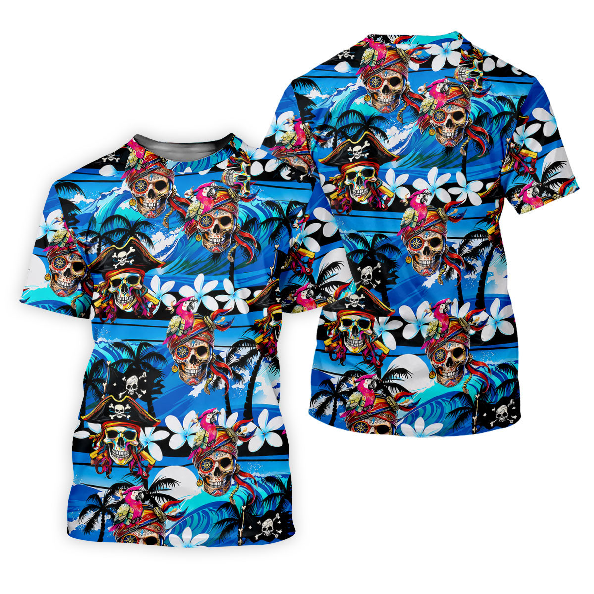 Pirate Skull Tropical Theme Hawaiian Golf Shirt, Fun Halloween Men's Golf Shirt, Polo Shirts For Men SH818