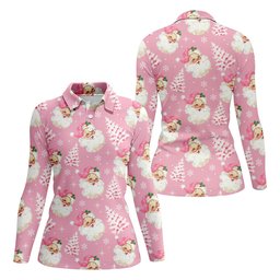 Pink Santa Claus Christmas Golf Shirt, Cute Golf Outfit, Women's Golf Tops, Golf Gift For Ladies SH818