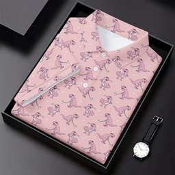 Pink T-Rex Dinosaur Golfer Pattern Golf Polo Shirt, Golf Shirts For Men, Mens Golf Apparel SH818