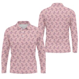 Pink T-Rex Dinosaur Golfer Pattern Golf Polo Shirt, Golf Shirts For Men, Mens Golf Apparel SH818