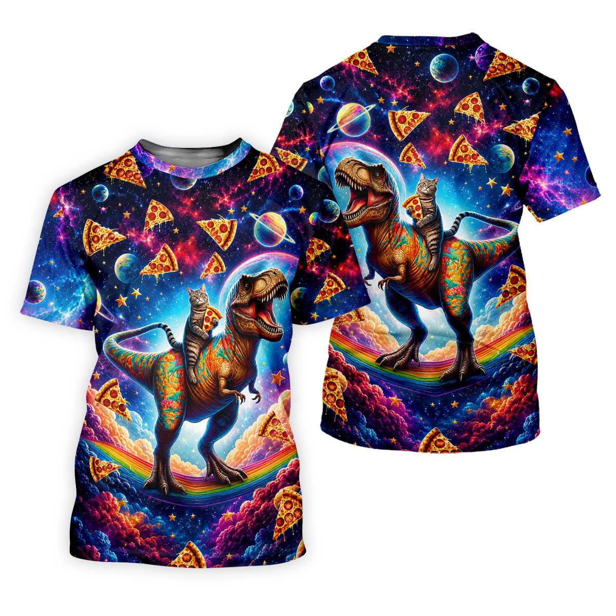 Pizza Space Cat Rainbow Dinosaur Hawaiian Golf Shirt, Women's Golf Tops, Ladies Golf Shirts SH818
