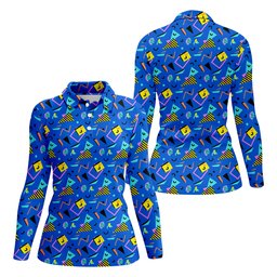 Playful Geometric Memphis Style Golf Shirt For Women, Ladies Golf Shirts, Women's Polo Shirt SH818