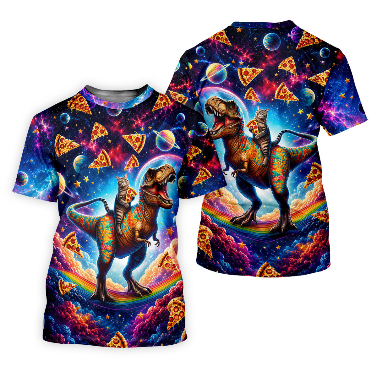 Pizza Space Cat Rainbow Dinosaur Hawaiian Golf Shirt, Men's Golf Shirt, Polo Shirts For Men SH818